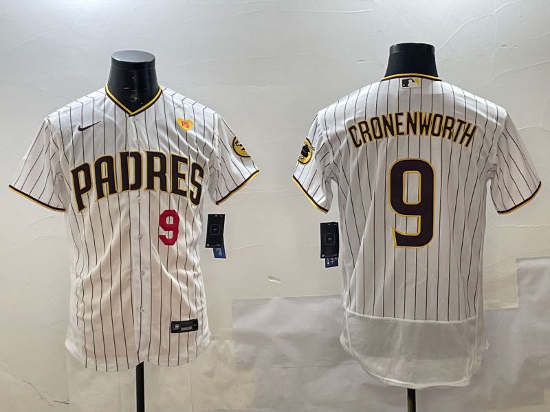 Men San Diego Padres 9 Cronenworth White Stripe Elite 2025 Nike MLB Jersey style 7